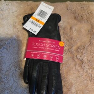 Charter Club Black Leather Touch Screen Gloves Small/Medium